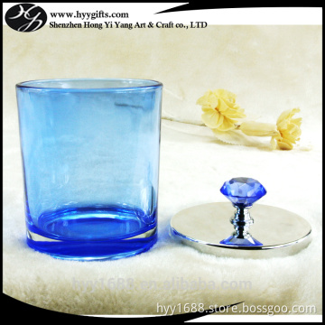 450ml transparent blue glass tumbler with lid for candle